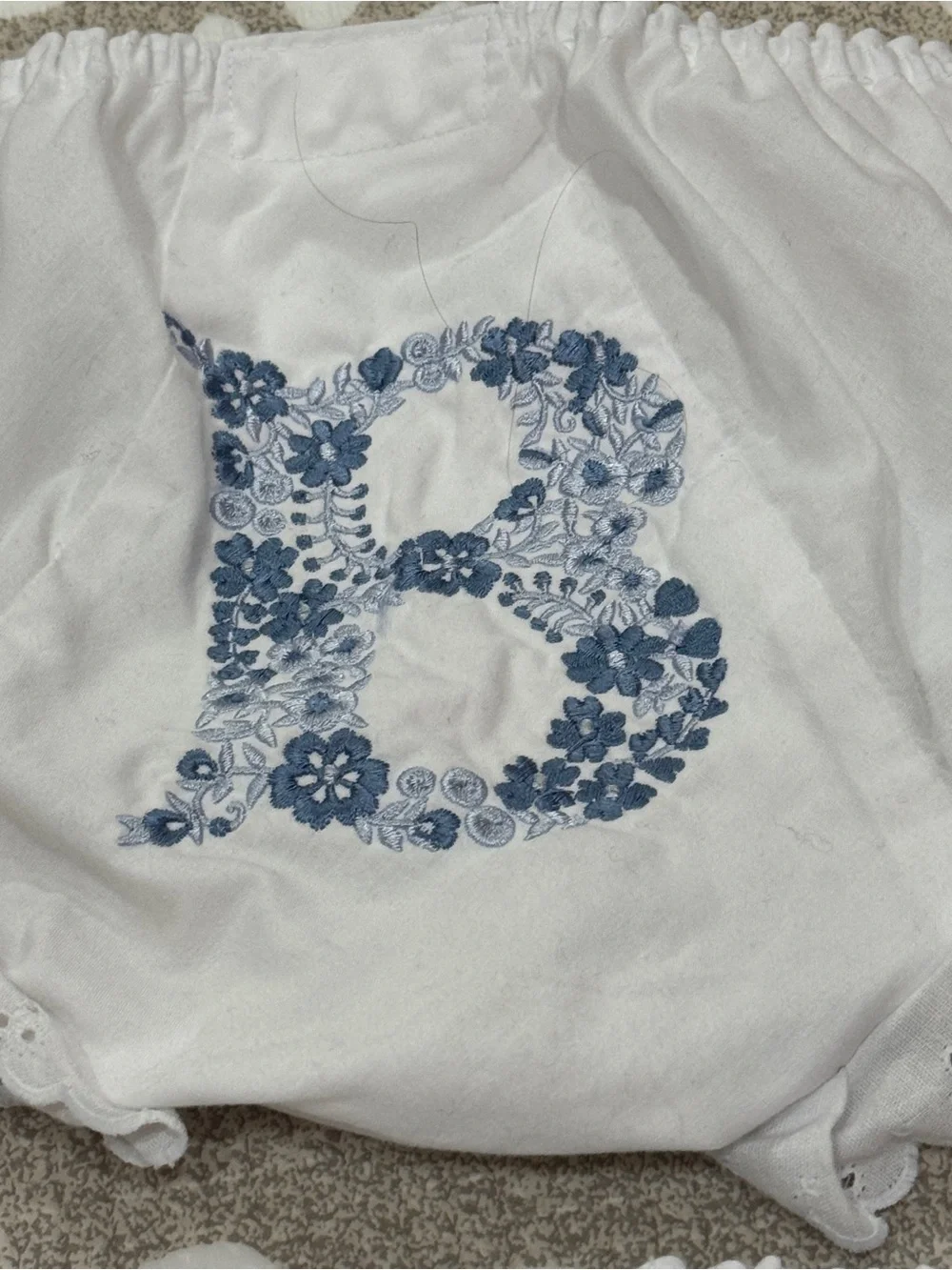 B Monogrammed bloomers eyelet diaper cover embroidered floral Christmas toddler